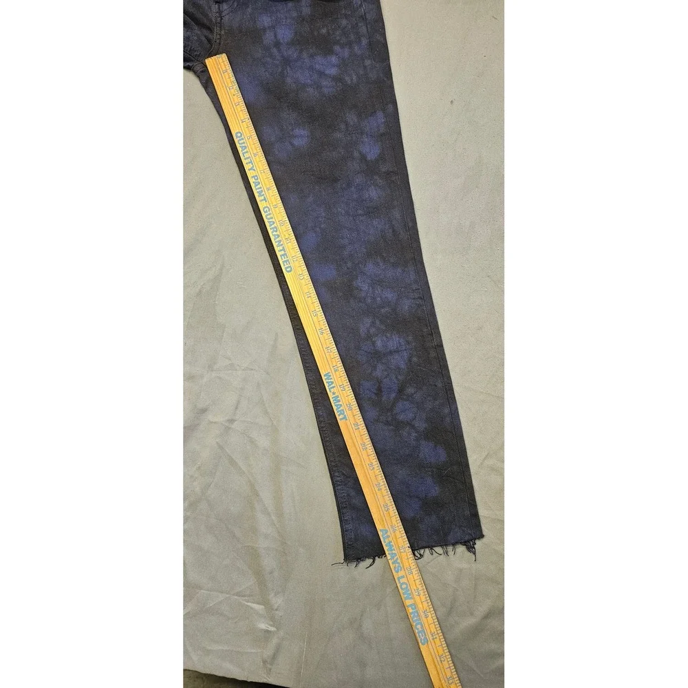 Gap Denim Cheeky Straight High Rise Tie Dye Jeans Blue Black Raw Hem‎ 26 2